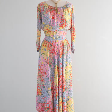 Ethereal 1940's Impressionist Print Soft Rayon Dress From I. Magnin / SM