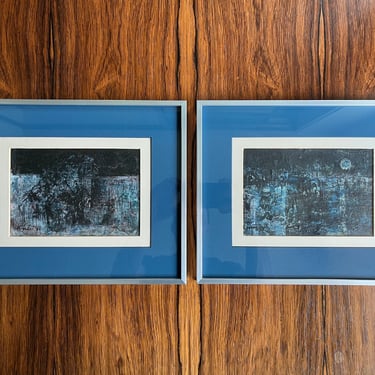 Vintage Original James Pinto Oil Paintings - Blue Abstract Expressionist - San Miguel de Allende, Mexico / Instituto Allende 