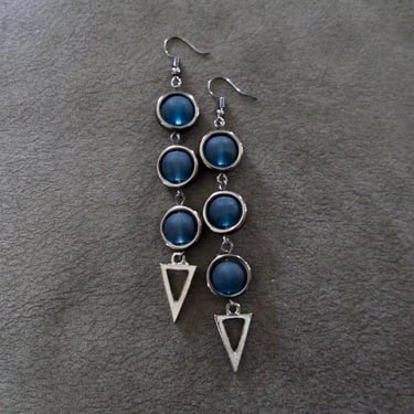 Long frosted glass and gunmetal earrings, 