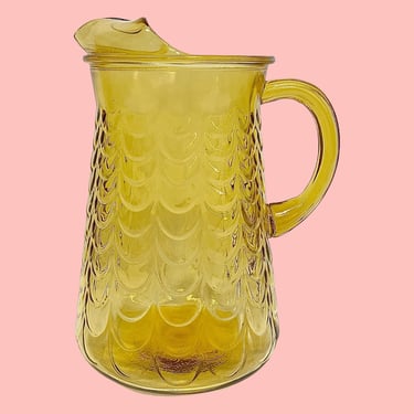 Vintage Glass Pitcher Retro 1970s Mid Century Modern + Libbey + Amber Color + Draped + Fish Scale + Serving Drinks + Kitchen or Bar + MCM 