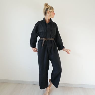 Vintage Black Cotton Coverall | Utility Coveralls | Jump Suit Jumpsuit | Cotton Black Mechanic | Boilersuit Boiler Suit 