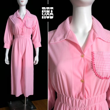 Sweet Vintage 60s 70s Pastel Pink Pajamas Jumpsuit One-Piece 