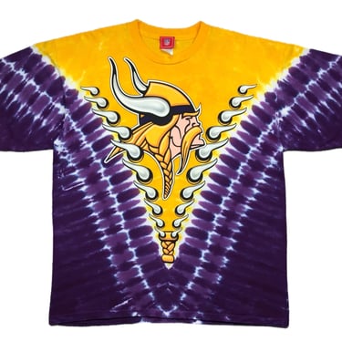 Vintage 90s Liquid Blue Minnesota Vikings Football Double Sided Tye Dye NFL Graphic T-Shirt Size XL 