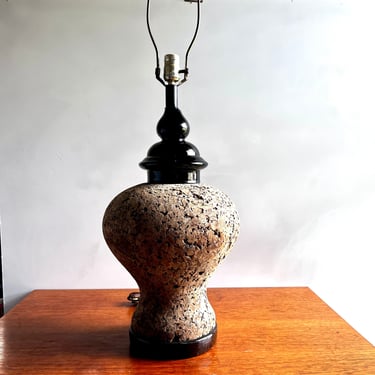 Vintage Cork Lamp with Black Ceramic Top - 1970’s 