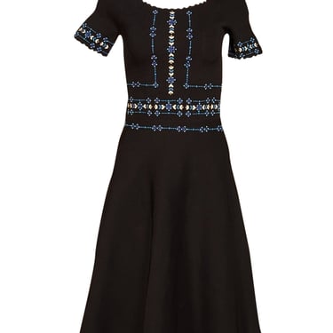 Sandro - Black Knit w/ Floral Beaded Embroidery Dress Sz 0