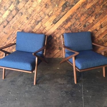 Mid Century Selig Style Walnut Chairs 