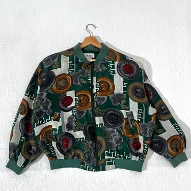 Vintage AOP COCOON Green Silk Bomber Jacket Sz. M