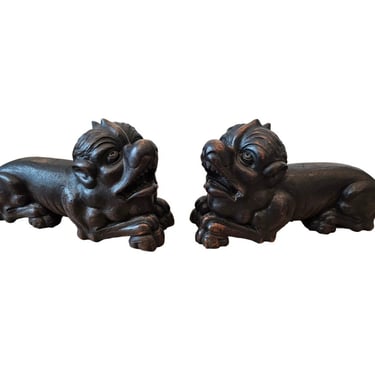 Antique Gothic European Carved Grotesque Lion Figure Stylobate Architectural Element Wooden Statue Pair 