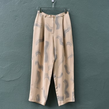 hand painted silk pants, vintage high waisted trousers 
