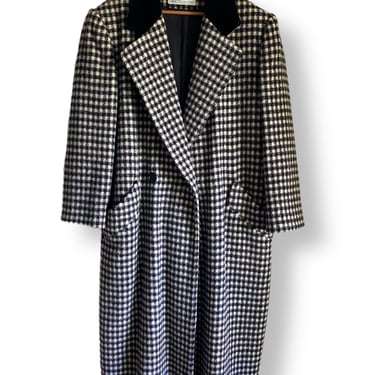 Vintage Bill Blass Signature Womens Wool Coat in Black and White Checked Print Size 8 Winter Coat 