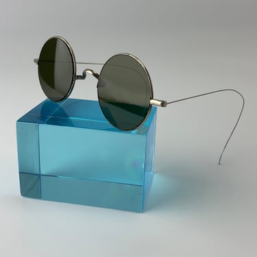 1900's-1910 Wire Rim Sunglasses - Original Smokey Green Glass Lenses - Narrow Frame - Round Lenses - Unisex Style 