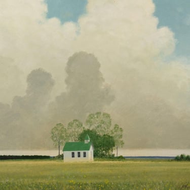 John Boatwright Church Pastoral Landscape Oil on Board 