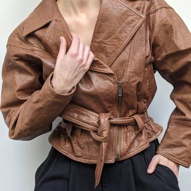 Incredible Vintage Belted Leather Bomber Jacket