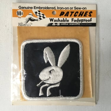 1970 Playboy Bunny Smoking A Cigarette Patch, Bow Tie Untied, Folded Ear, Embroidered Patch, Appliqué, Vintage Playboy Memorabilia 