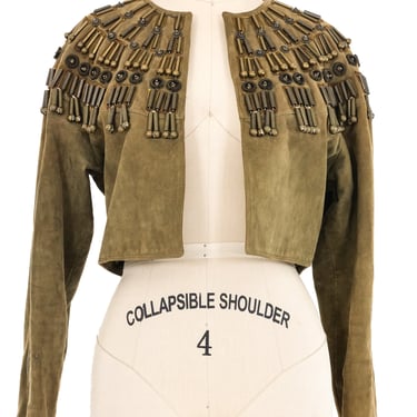 1990 Gianni Versace Cropped Embellished Olive Suede Jacket