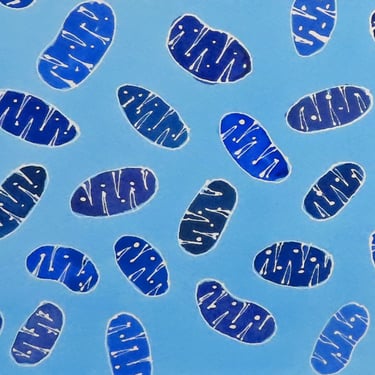 Blue and Purple Mitochondria - original watercolor painting - cell biology art 
