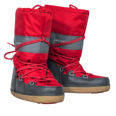 Marc Jacobs - Red &amp; Gray Lace-Up Chunky Moon Boots Sz M