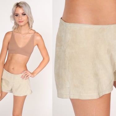Beige Suede Shorts Y2K Wet Seal Leather Shorts Low Rise Hot Pants Sexy Party Going Out Rave Clubwear Festival Summer Vintage 00s Medium 30 