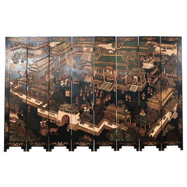 Chinese Export Eight Panel Coromandel Screen Han Palace