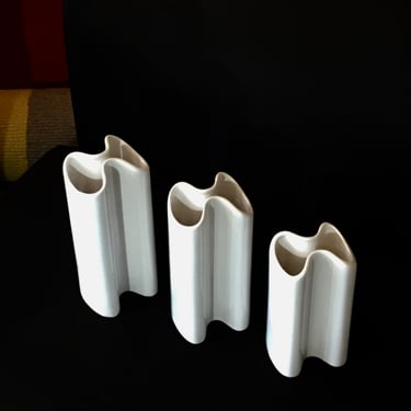 Set of 3 Vintage Graduated Tall Modern Dansk White Ceramics Vases by Jens Quistgaard Denmark 