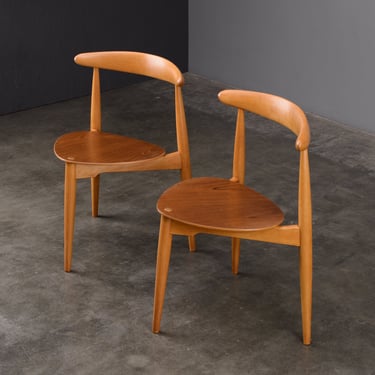 Pair of Hans Wegner Heart Chairs RESTORED Fritz Hansen Beech and Teak 
