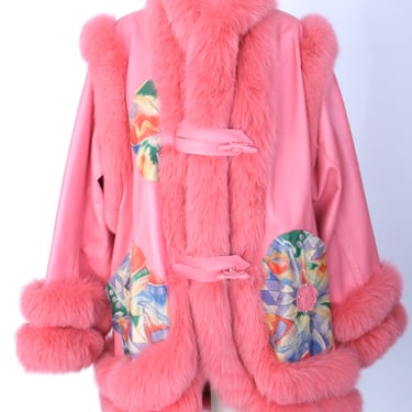 1980s Fox Fur & Lambskin Swing Coat