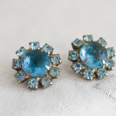 1960s Blue Rhinestone Clip Earrings 