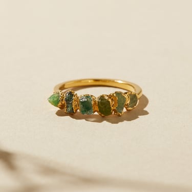 raw emerald ring, ombre birthstone ring, handmade green tourmaline jewelry, october birthstone ring, may birthstone ring, mothers ring 
