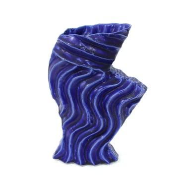 Vintage Studio Pottery Ridged Biomorphic Blue Ceramic Vase by Frank Fabens