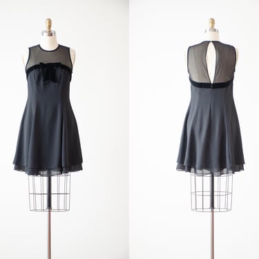 black mini dress 90s y2k vintage chiffon mesh low back holiday party babydoll dress 