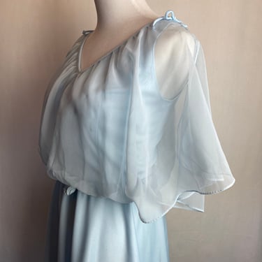 70’s baby blue sheer layered dress~ sexy disco bridesmaid vibes~ butterfly sleeves blousen slip dress~ size 4-6 