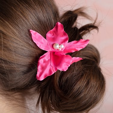 The Pink Reef Hot Pink Silk Orchid French Clip Barrette