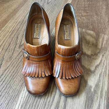 Vintage Leather Fringe Heels QUERCIOLI Designer Shoes Size 5.5 to 6 