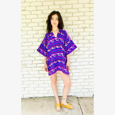 Mexican Mini // vintage sun purple woven Mexican boho hippie dress hippy tunic blouse 70s 70's 1970s 1970's oversize beach cover // O/S 