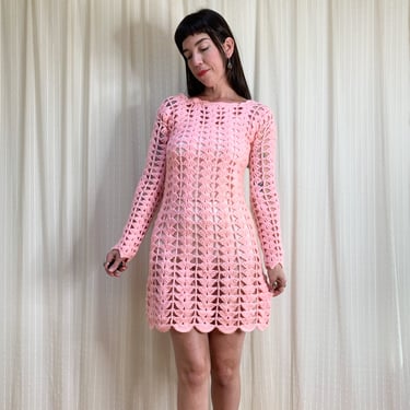 70s pink knit mini dress 