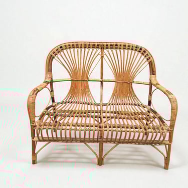 Vintage French Rattan Wicker Bamboo Settee Loveseat 