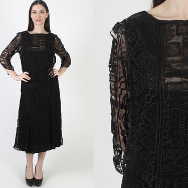 20s Black Deco Dress, Vintage 30s Flapper, Edwardian Antique Gown, Victorian Thurn Maxi 