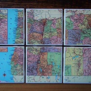 1956 Oregon Map Coaster Set of 6. State Map. Vintage Oregon Coasters. State Gift. Oregon Coast. Pacific Northwest Map. Portland Gift. PNW. 