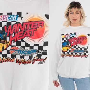 NASCAR Sweatshirt 90s Tucson Winter Heat Race Sweater Arizona Car Racing Graphic Shirt Racecar Speedway Fairgrounds Vintage 1990s Mens XL 