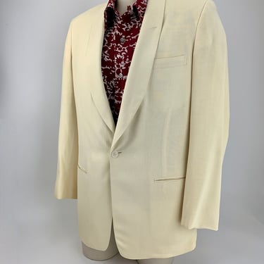 1950'S Early 60'S TUXEDO JACKET - Butter White with Shawl Collar - Ventless Back -  Men's Size Small to Tailored Medium 