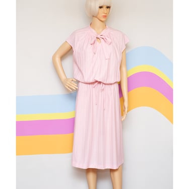 Vintage 1970s Pink Blouson Dress | Medium | 15 