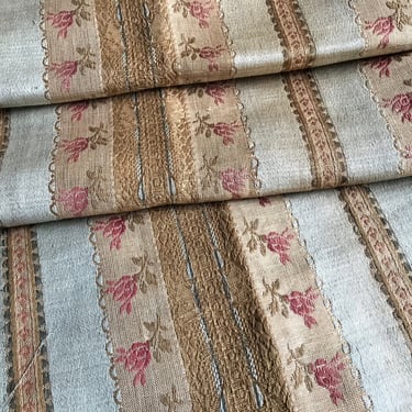 French Floral Textile Panels , Rose Buds, Linen, Cotton Weave, Period Projects, Chateau Decor 