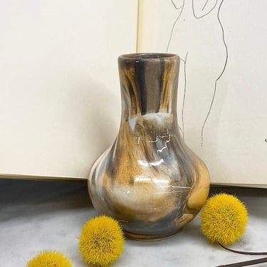 Vintage Bud Vase Retro 1970s Mid Century Modern + Ceramic + Small Size + Orange + Gray + White + Flower or Plant + Home Decor 