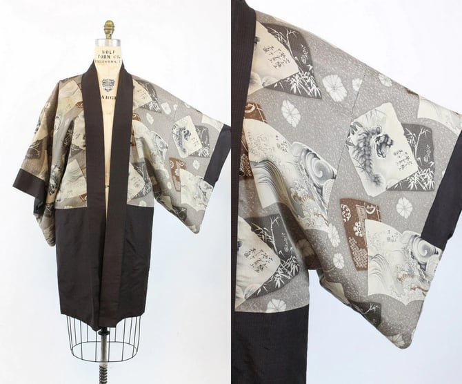1950s kimono tiger print  | vintage reversible robe haori 