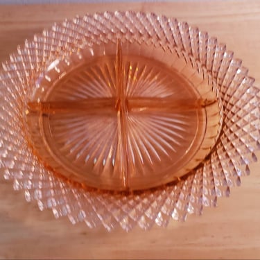 Vintage Miss America Pink glass sectioned plate Collectible Glass 