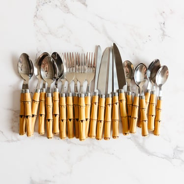 vintage 24 piece faux bamboo cutlery set
