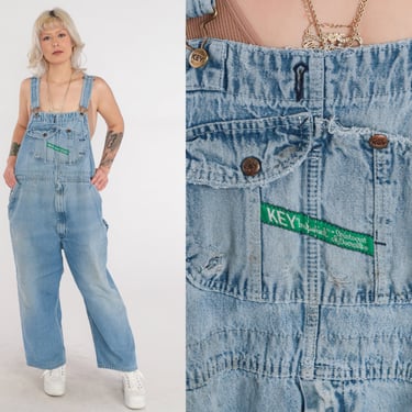 Key Overalls 90s Blue Jean Overall Pants Denim Dungarees Imperial Wide Leg Baggy Coveralls Carpenter Vintage 1990s Mens Extra Large xl 46 