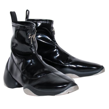 Giuseppe Zanotti - Black Patent Leather Slop on Short Boots Sz 7