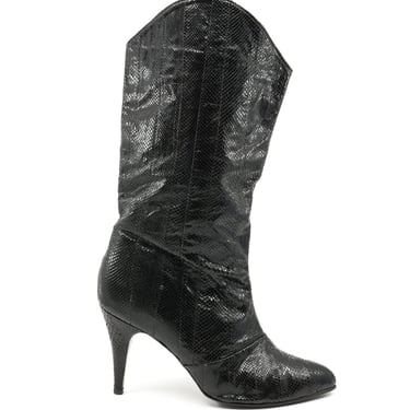 Black Snakeskin Heeled Boots