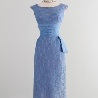 Vintage 1950's Hydrangea Lace Cocktail Dress with Waist Sash / M